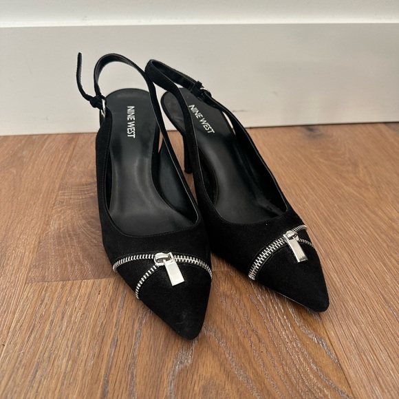 Nine West Shoes - Nine West Black Heels with Silver Zipper Detail